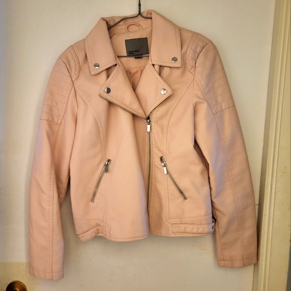 Pink pleather moto jacket